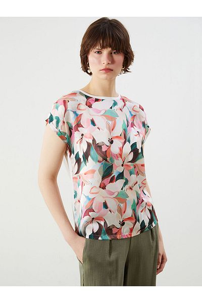 LC Waikiki Beige Crew Neck Floral Women's T-Shirt