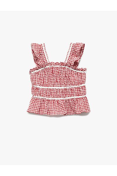 Koton Ruffled Sleeveless Layered Gipeli Gingham Blouse