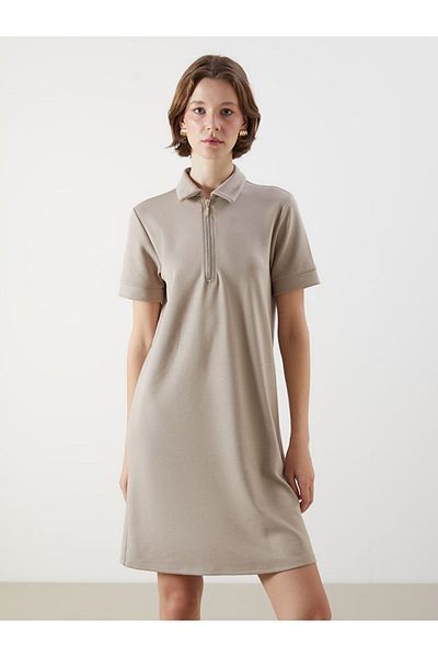 LC Waikiki Beige Polo Neck Midi Dress
