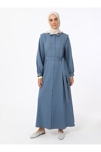 Refka Φόρεμα Hijab από ύφασμα κρεπ με λεπτομέρεια δεσίματος - Μπλε - Refka