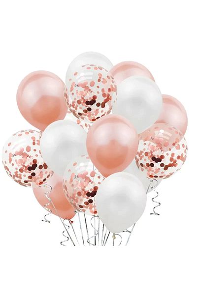 Teno Set of 15 Teno® Balloons, Confetti, 3 colors, latex, pink/white/transparent