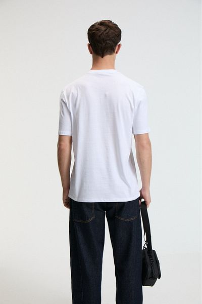 GRIMELANGE Crisp Men's Oversize 100% Cotton Printed Round Neck White T-Shirt