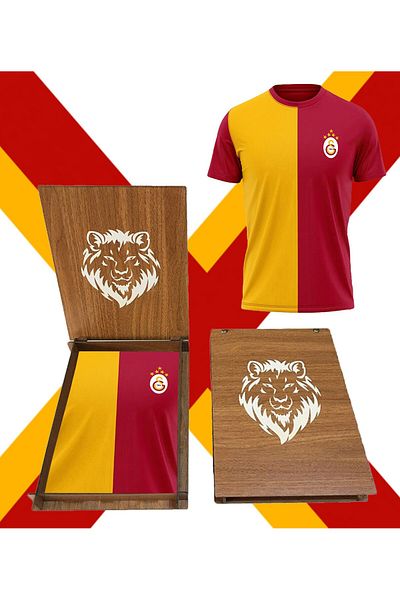 Galatasaray Licensed 5 Star Cotton Jersey T-Shirt with Wooden Box Gift