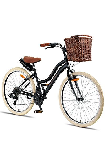 Trendbisiklet Retro Classic 26 Jant Bisiklet, Shimano 21 Vites, Hasır Sepetli Vintage Şehir Bisikleti, Krem Lastik
