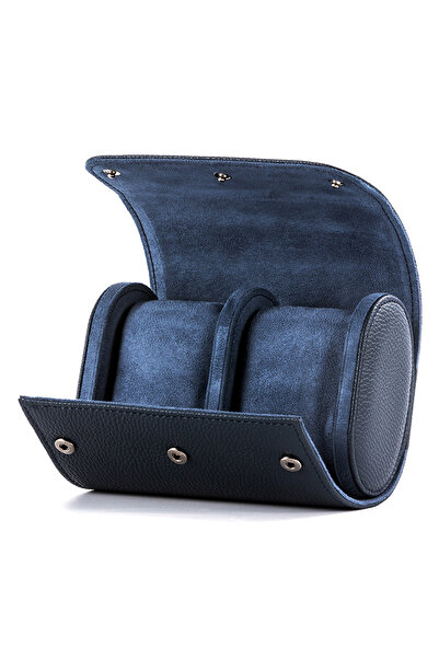 Choice منظم سفر لعلب الساعات الزرقاء بفتحتين - علبة لفافات الساعات - تخزين لع...