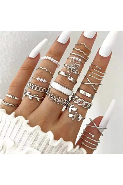 Choice مجموعة خواتم عتيقة بتصميم هندسي لامع، مكونة من 28 قطعة، قابلة للتغيير،...