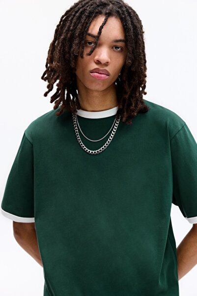 Pull & Bear T-shirt with contrast ribbed trims