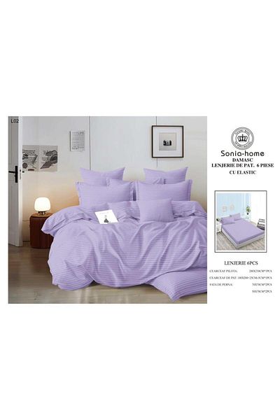 Sonia-home 6-piece satin cotton linen set with elastic – Sonia Home Damasc Lila