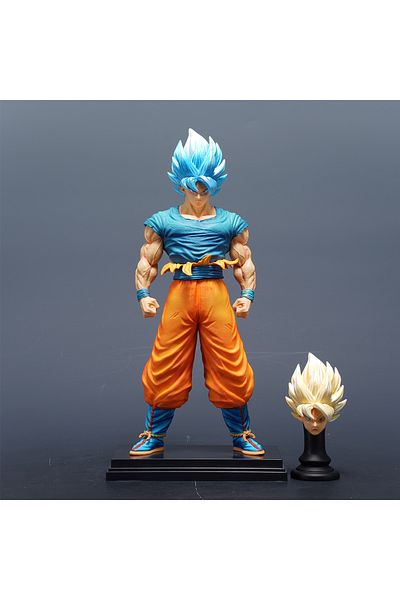 BANDAI no box Dragon Ball Z Son Goku Figure Replaceable Heads Super Saiyan Blue Goku Action Figures Pvc Sta
