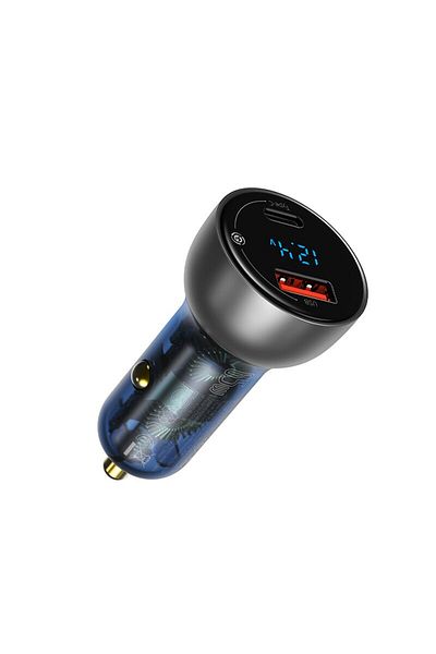 Baseus Light Tarnish Baseus 65W PPS Car Charger USB Type C Dual Port PD QC Fast Charging For Laptop Translu