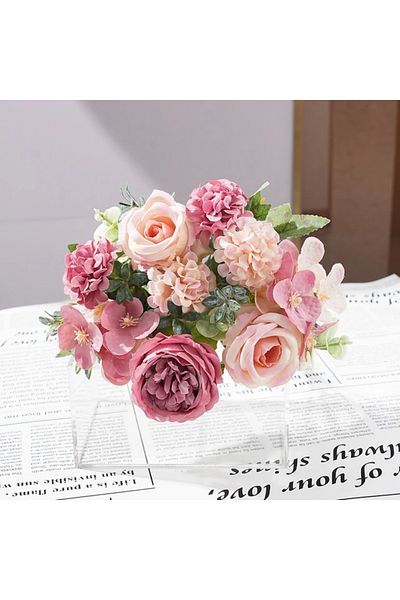 Choice Bean Paste 7 Heads Artificial Peony Flowers Silk Rose Hydrangea Bride Bouquet Home Room Table Decora