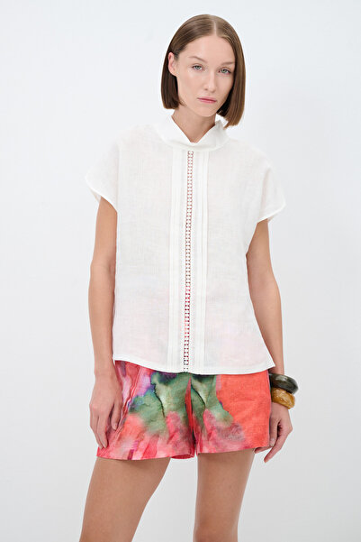 adL Önü Şeritli Keten Bluz