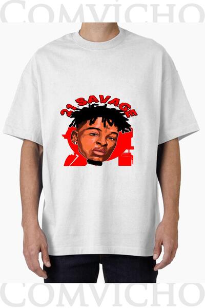 COMVİCHO Unisex 21 Savage V4 Design Printed Oversize T-Shirt