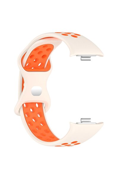 Choice سوار سيليكون أبيض برتقالي اللون لساعة شاومي مي باند 8 برو 9 برو، ساعة ريدمي 4 سبورت، قابل للاستبدال