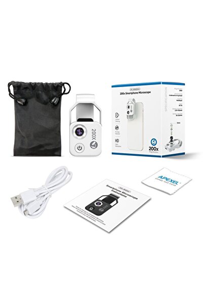 Choice1 WHITE APEXEL MS002 200X Professional Phone Microscope Lens with Phone Clip for Plant Insect Hair Obs