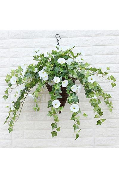 Choice WHITE Artificial Morning Glory Trumpet Fake Plant Rattan Plastic Flower Wall Hanging Orchid Home Bal
