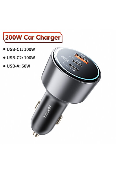 Toocki شاحن سيارة أسود بقوة 200 واط مع منفذ USB من النوع C يدعم تقنية QC 4.0 ...