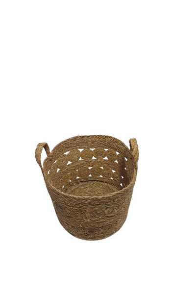 CasaLinda Yuvarlak Kulplu Hasır 2 Desenli Çok Amaçlı Sepet 33x33x28 cm 12110