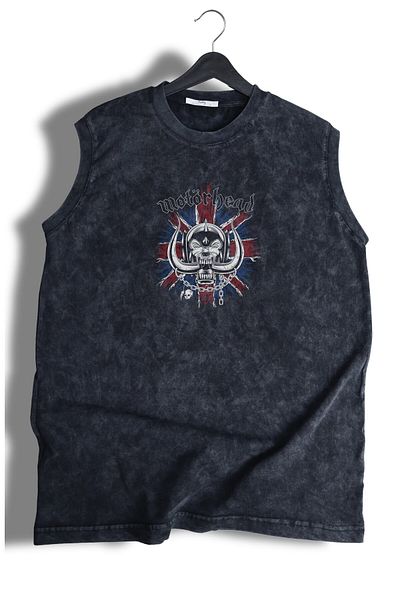 Fuddy Moda Unisex Rock Band Motörhead με στάμπα πλάτης που πλένεται αμάνικο ρετρό μπλουζάκι