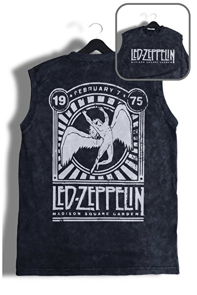 Fuddy Moda Tricou fără mâneci lavabil cu imprimeu pe spate Led Zeppelin 1975,...