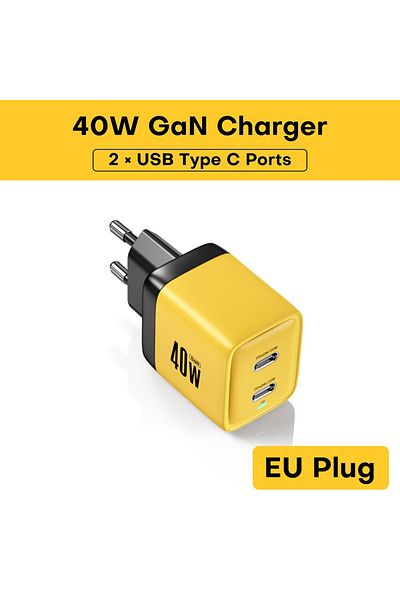 Choice EU Plug ASOMETECH 40W GaN Charger Dual USB Type C Fast Charger QC4.0 PPS PD Portable Phone Charger F