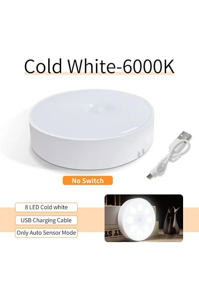 Choice No Switch White PIR Motion Sensor LED Night Light USB Rechargeable Bedroom Night Lamp Kitchen Cabine