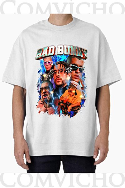 COMVİCHO تي شيرت مطبوع بتصميم Bad Bunny v1 للجنسين