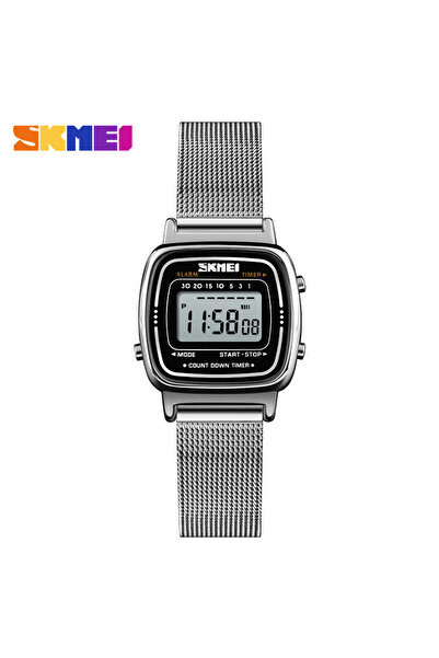 Skmei ساعة يد رقمية صغيرة الحجم من شبكة فضية، ساعة رياضية أنيقة للنساء، أفضل ...