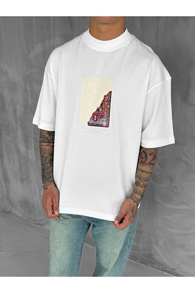 ablukaonline Ανδρικό μπλουζάκι με στάμπα Oversize Λευκό