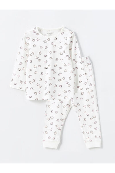 LC Waikiki Lcw Baby Ecru Crew Neck Printed Baby Girl Pajamas Set