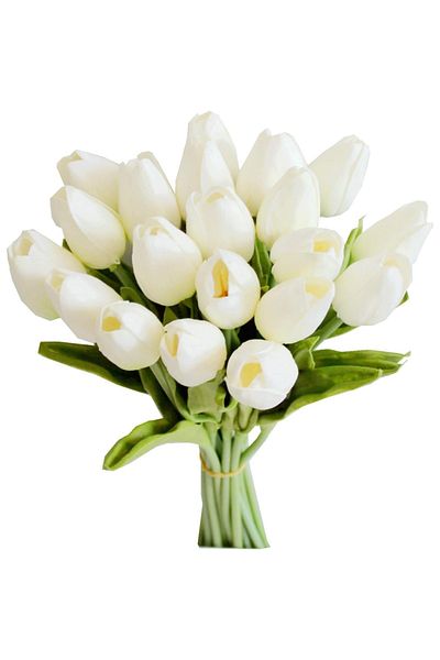 Choice WHITE 20pcs White Flowers Artificial Tulip Silk Fake Flowers 13.5" for Mother's Day Easter Valentine