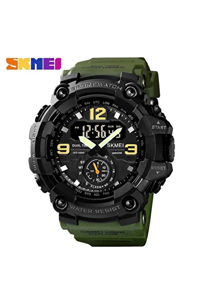 Skmei ساعة يد رياضية للرجال باللون الأخضر 1637 بحركة مزدوجة و3 مرات مقاومة لل...