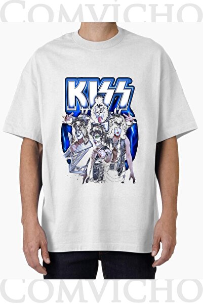 COMVİCHO Unisex Kiss V1 Design Printed Oversize T-Shirt