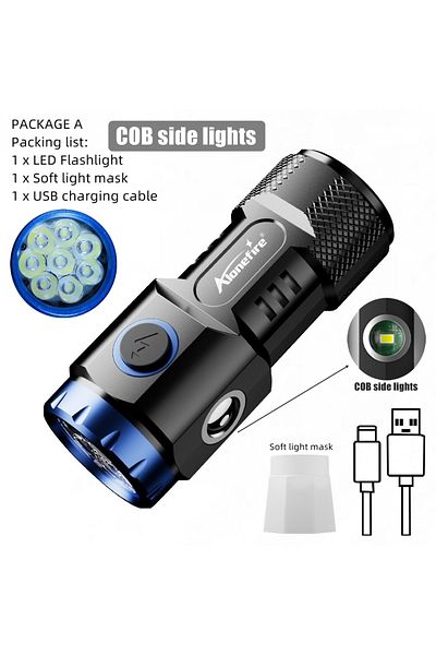 Choice black X88-Blue-COB 6500k 8x P35 Led High Bright Mini Palm Small Flashlight USB Charging COB Side lig