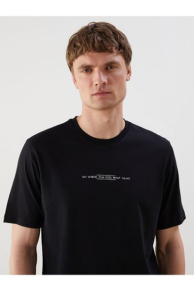 LC Waikiki Ανδρικό μπλουζάκι με στάμπα μαύρο Crew Neck