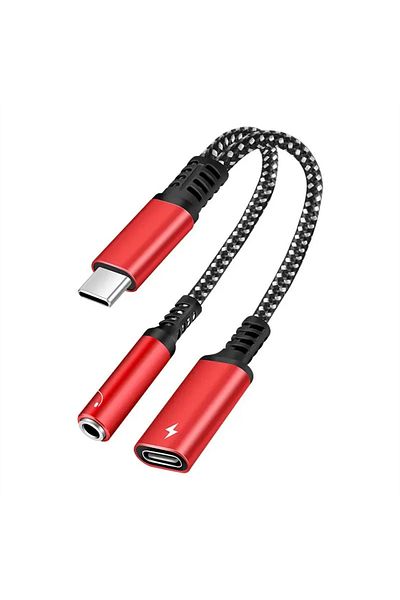Choice 60W Red Adapter NNBILI 2in1 USBC To 3.5mm Headphone Jack Type C PD 60W Charge Audio Aux Adaptor for