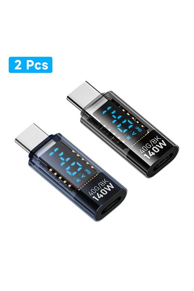 Choice 1 Black 1 Blue USB C Adapter 140W with LED Display 40Gbps USB C Extension Adapter Type C Power Meter