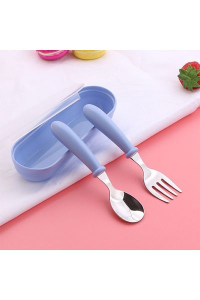 Choice Blue 3pcs Children Spoon Forks Box Kids Stainless Steel Kids Cutlery Portable Baby Feeding Utensils