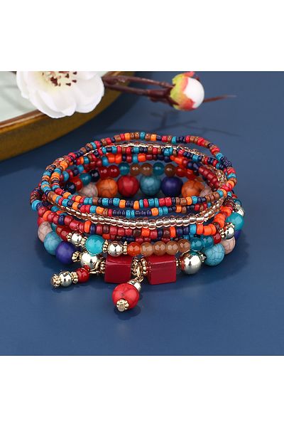 Choice 7 Bohemia Colorful Rice Beads Bracelet Set For Women Summer Handmade Beaded Chain Bangle Men Boho E.