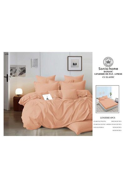 Sonia-home 6-piece satin cotton linen set with elastic – Sonia Home Damask Orange