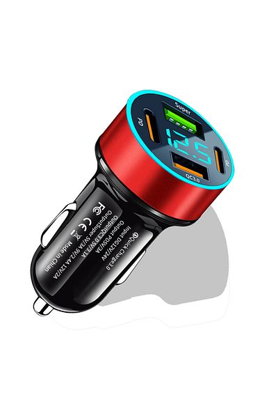 Choice Red PD 67W USB Car Charger 4 Ports Fast Charging QC 3.0 USB Type C Car Phone Chargers For iPhone Hua