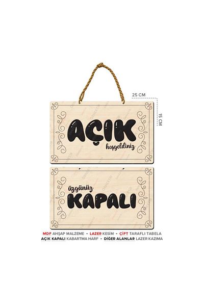 Posterya Akt01002 - Open Closed Double Sided Mdf Wooden Sign - Laser Cut Workplace Sign (25×15cm)
