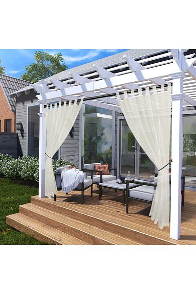 Choice Tab Top W137 x H274 Beige 1PC, Outdoor Detachable Sticky Tab Top Curtain, Sheer Drape Outside Waterp