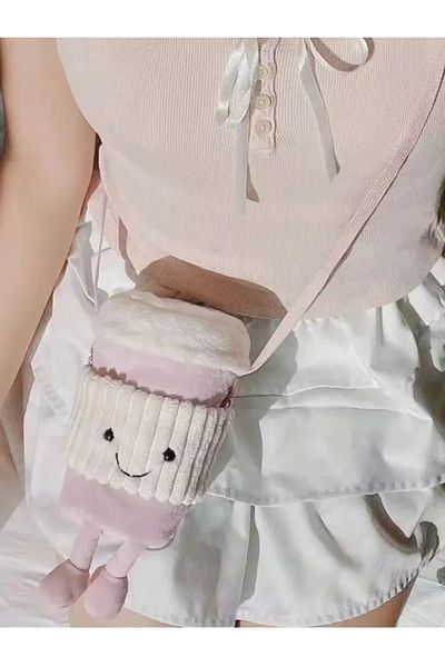 Choice Pink Replica Cartoon Coffee Milk Tea Bag Interesting Pendant Plush Toy Keychain Dolls Accompanying C