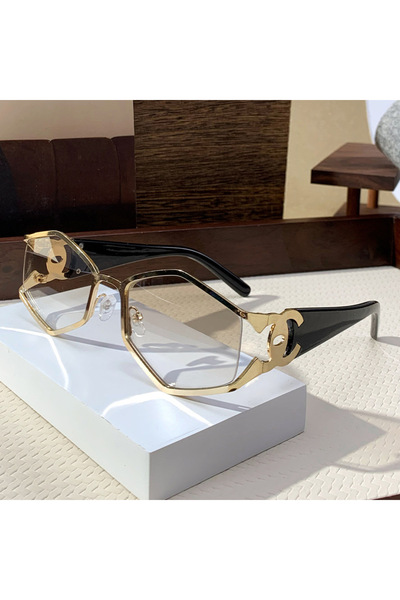 choice2 no case c4 New High-end Fashion Sunglasses Metal Trend Women's Polygon Internet Celebrity Street Sho