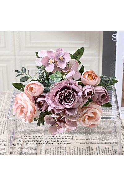 Choice Purple 7 Heads Artificial Peony Flowers Silk Rose Hydrangea Bride Bouquet Home Room Table Decoration