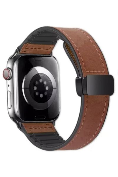 Choice 42mm 44mm 45mm 49mm Brown Silicone+Leather Strap For Apple Watch Ultra band 49mm 45mm 41mm 40mm 44mm