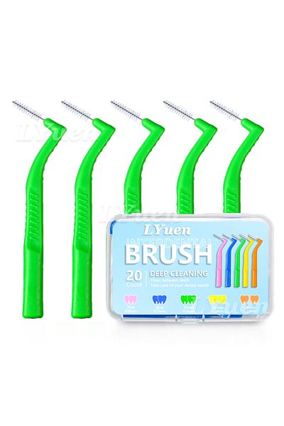 Choice1 green(0.8mm) 20pcs/box L Shaped Short Interdental Brush for Orthodontic Teeth Clean Between Teeth Br