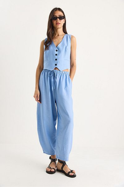 Bianco Lucci Pantaloni casual de damă cu buzunar, cu vestă, set de sus și de jos 8001 60283425