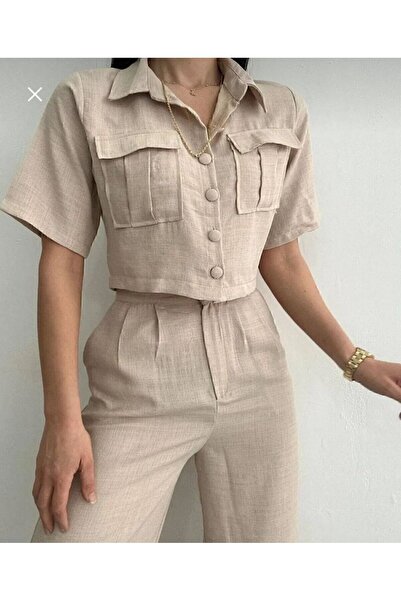 moda alkoc Linen Shirt Jacket Pants Women's Set